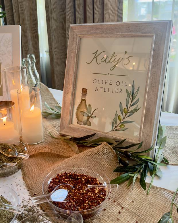 Hand-painted framed sign for Katy's Olive Oil Atelier